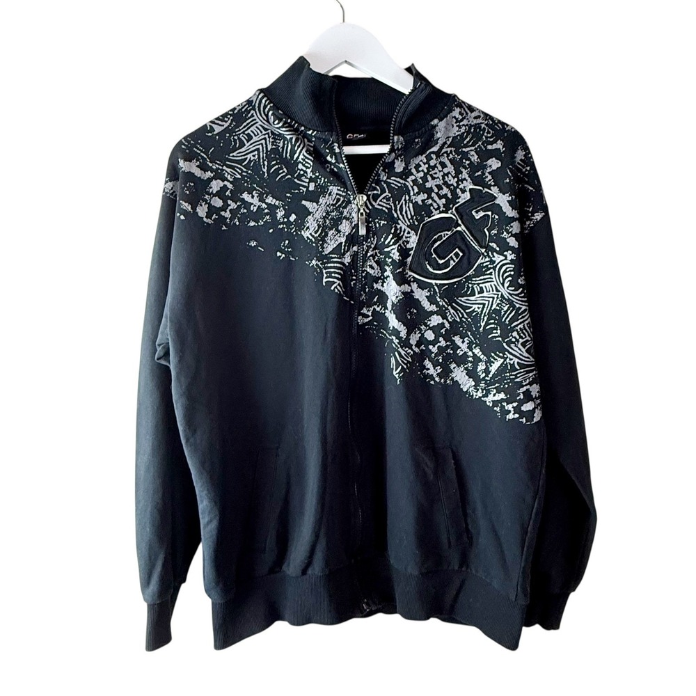GF Ferre Y2K XXL Full Zip Jacket Black‎ Graphic Cotton Blend Menswear